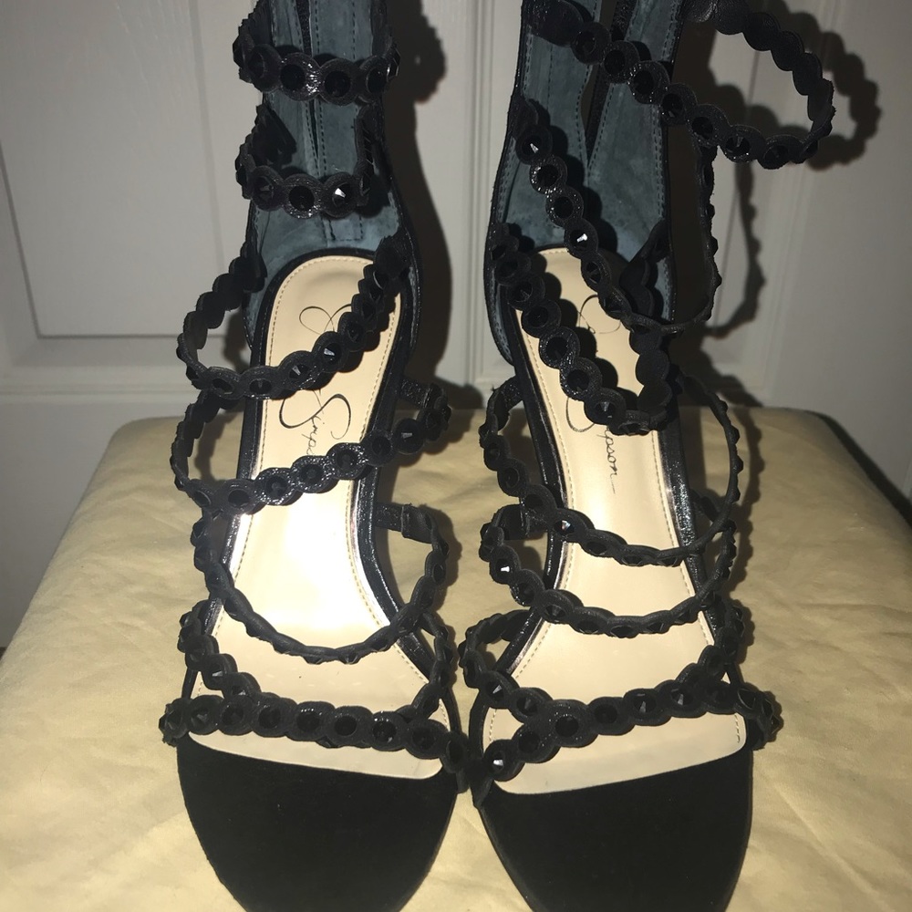 Jessica Simpson black rhinestone heels